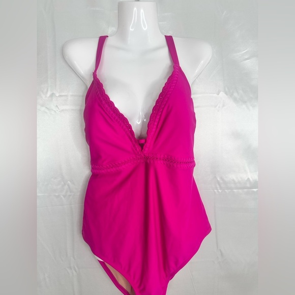 NWOT Kona Sol Hot Pink One-Piece Crochet Detail Swimsuit Size XL - Picture 7 of 15